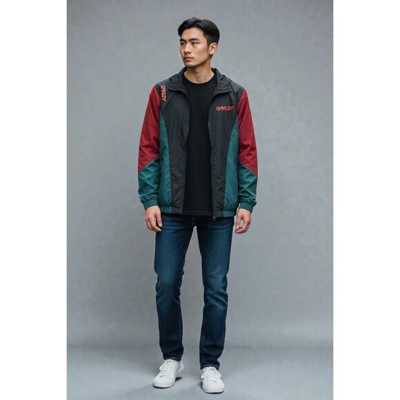 Oakley Mens Track Jacket Size XL NEW Nylon Full Zip Black Colorblock Athletic - Picture 6 of 9